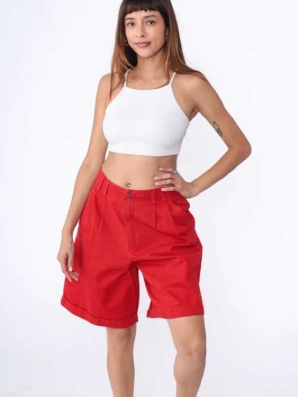 Liz Claiborne Red Cotton High-Waist Shorts